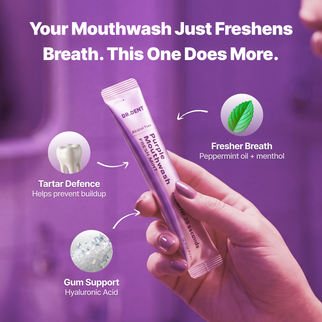DR.DENT Purple Color-Correcting Mouthwash | 20 Sachets | Whiter Smile in 30 Seconds