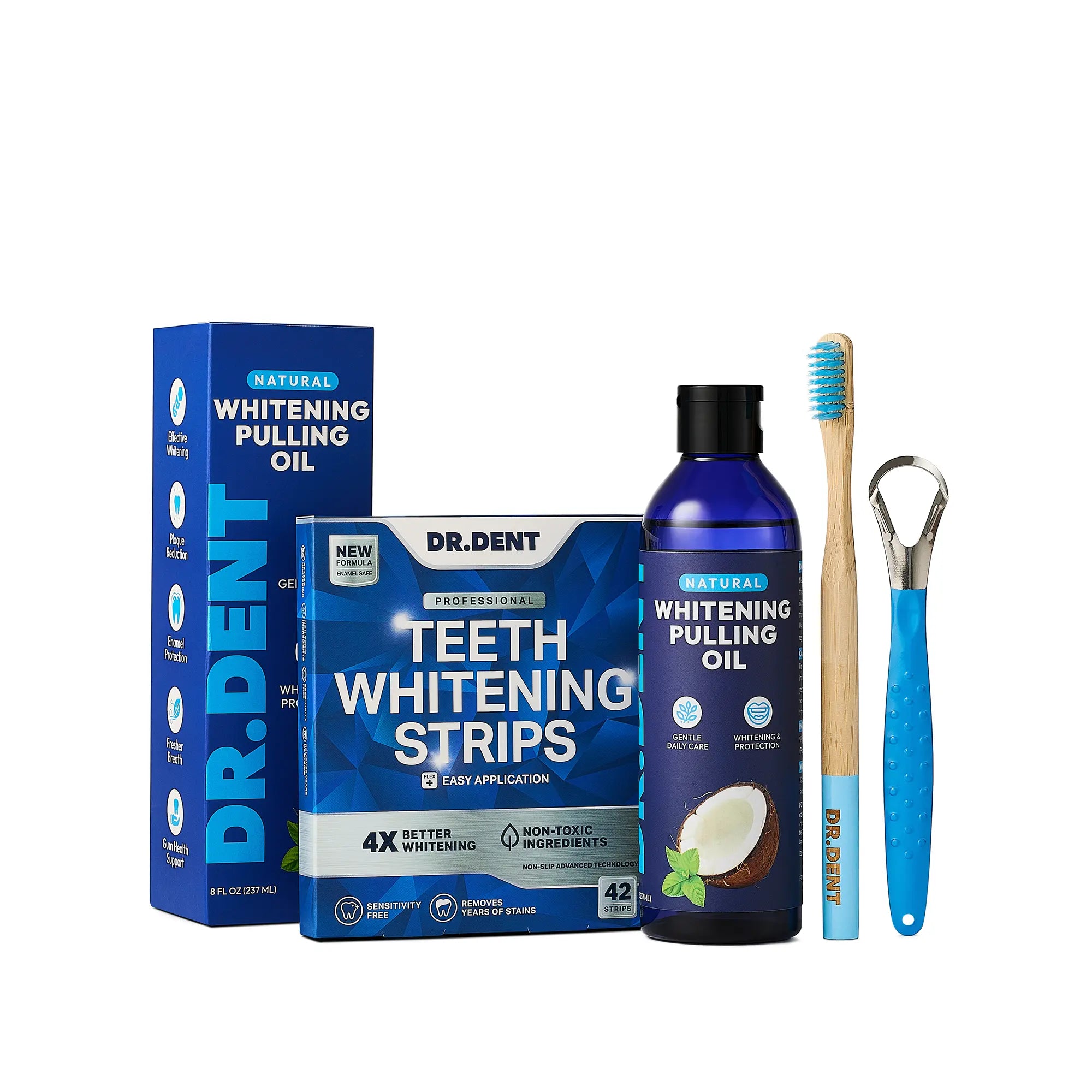 DR.DENT Teeth Whitening Starter Kit | Whitening Strips + Coconut Oil Pulling