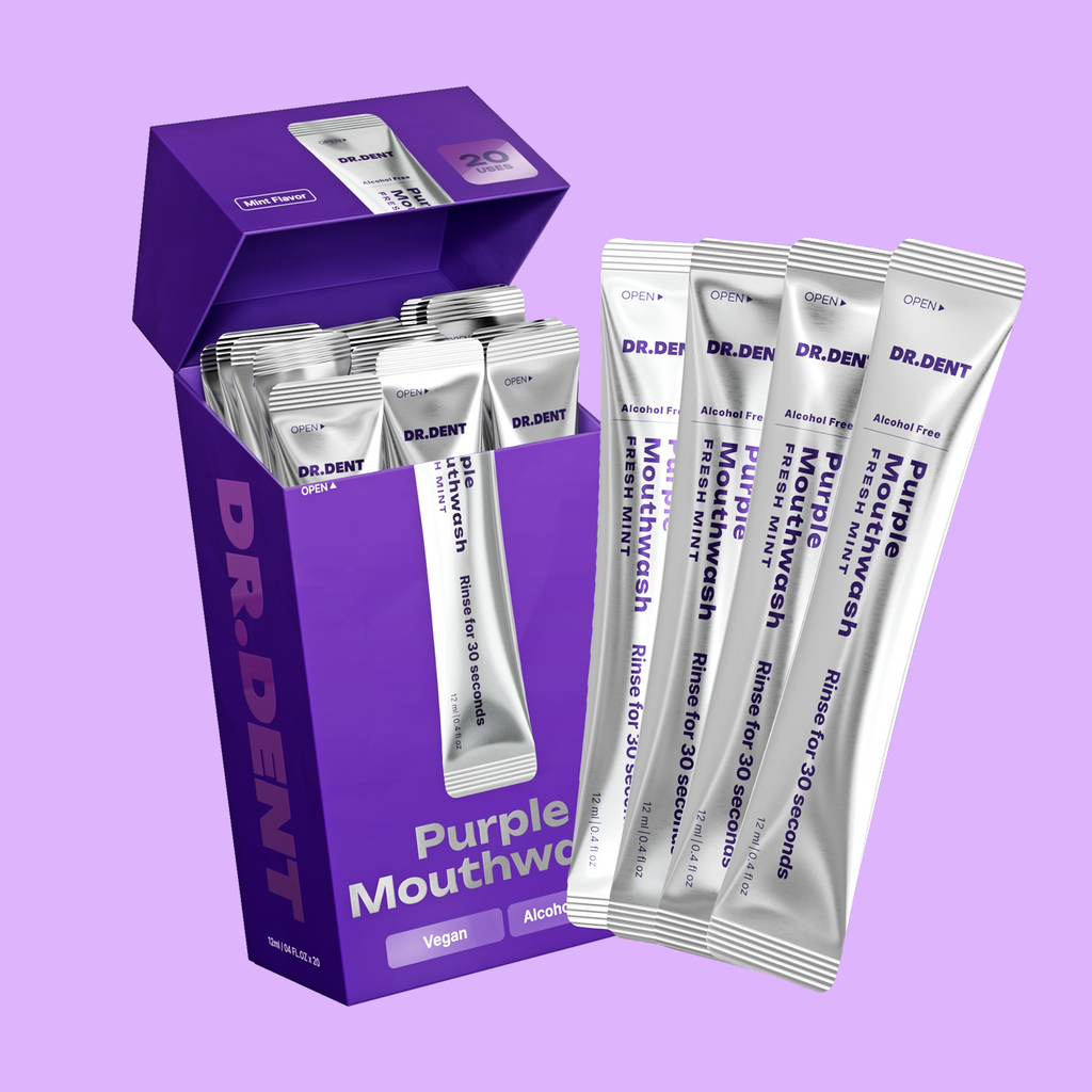 DR.DENT Purple Color-Correcting Mouthwash | 20 Sachets | Whiter Smile in 30 Seconds
